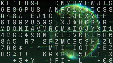 Poster - Activating pulsing scan line lighting flashing code and rotating globe, visualizing global data