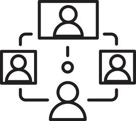 Fototapete - Simple black and white icon depicts virtual meeting with four connected user profiles, symbolizing online communication and collaboration