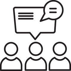 Poster - Three people icons with speech bubble above them, indicating communication or discussion. image is simple black outline on transparent background
