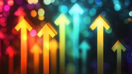Poster - vibrant arrows soaring upwards progress, growth, and energy against a bokeh backdrop