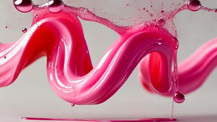 Poster - Pink wave of paint is splashed across a white background. Concept of movement and energy, as if the paint is in motion. The pink color adds a vibrant and lively touch to the scene