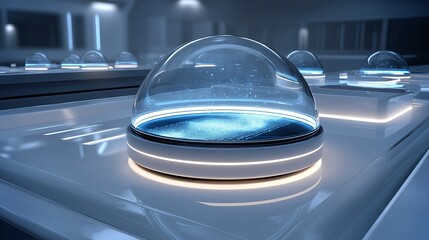 Poster - Minimalist lab bench featuring a single innovative perovskite solar cell in a futuristic setting