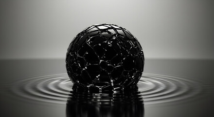 Poster - Abstract Sphere Reflection In Water Creating Circular Ripples Dark Monochromatic Tone