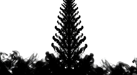 Poster - Ink Cloud Abstract Art Black Tree Smoke Texture in White Background