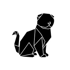 Poster - Geometric black cat sitting isolated on white background, a minimalist origami style vector illustration for modern design and decoration