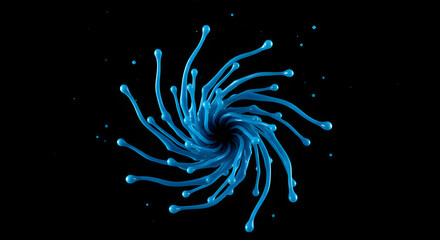 Poster - Dynamic Blue Burst Abstract Formed From Liquid Paint Against Black Backdrop