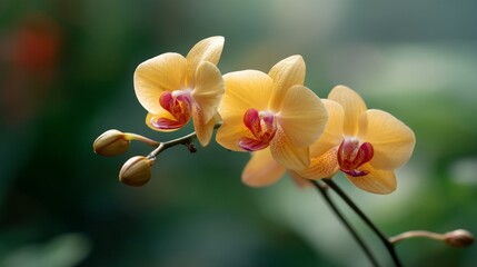 Aufkleber - Captivating yellow orchids display their vibrant blooms amidst lush greenery in the Maldives, showcasing nature's exquisite beauty and tranquility in this tropical setting