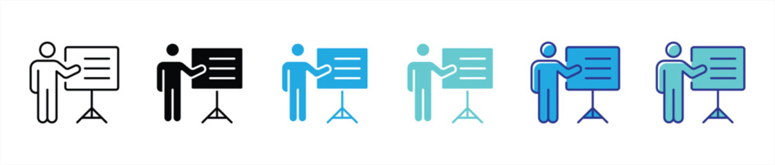 Poster - presentation icon set. representing collaborative presentation, training, interactive session thin line and color style icon symbol sign for your app and web. vector illustration