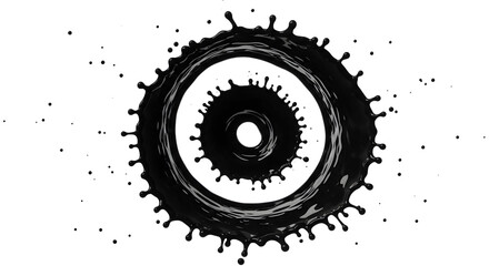 Poster - Black Ink Radial Splash Effect on White Backdrop with Concentric Rings