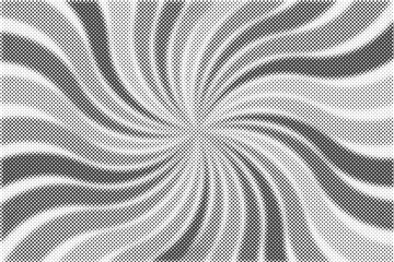Poster - Sun rays halftone background. White and grey radial swirl abstract comic pattern. Vector explosion abstract lines backdrop