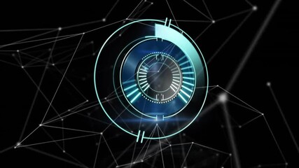 Poster - Dark field initiating teal-blue interface sweeping rings and rotating dial for network scanning