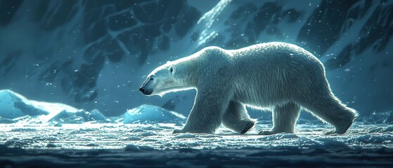 Polar Bear Walking in Snowy Landscape with Arctic Beauty