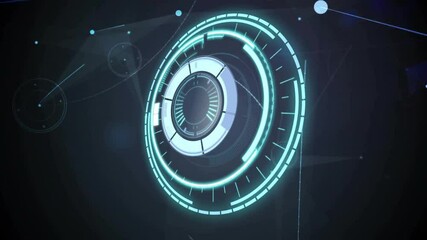 Poster - Flare rising and initiating arcs while glowing ring rotating and network nodes connecting for HUD
