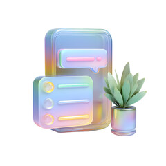 Aufkleber - Vibrant and transparent 3D rendering of a mobile checklist app icon showcasing a task list chat bubble and a plant representing productivity and task management tools