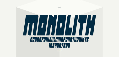 Aufkleber - Bold and strong vector geometric font for logos and branding, heavy letters alphabet for posters and advertising, display typeface with huge fat letters, italic version.