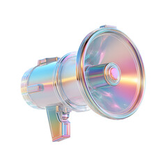Fototapete - Futuristic 3D rendered megaphone speaker with a shiny iridescent holographic finish and a coupon icon representing online sales promotions and e commerce