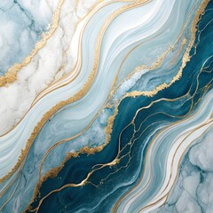 Fototapete - Elevate your designs with this elegant abstract marble texture featuring blue and white swirls interspersed with brilliant golden veins.