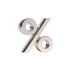 Aufkleber - Shiny chrome like metallic percent sign or symbol floating on a clean white transparent background created using 3D rendering techniques