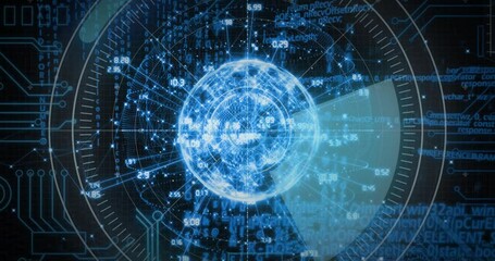 Poster - Upon appearing, glowing sphere scanning data with rotating wedge and pulsing grid for data insight