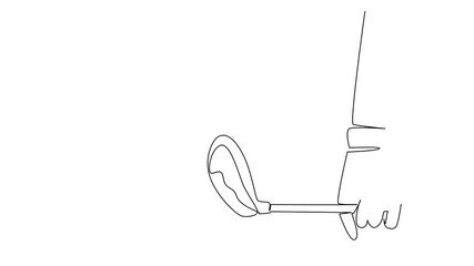Poster - Self drawing animation of single continuous line drawing a hand wearing glove is holding golf club. Stretching by swinging a golf club. Big competition. National Golf Day. Full length animated
