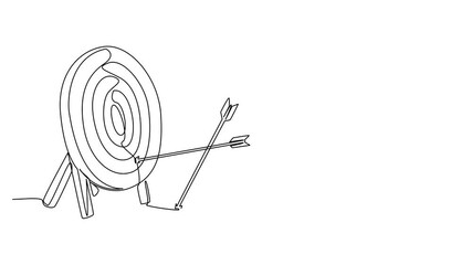 Poster - Self drawing animation of continuous one line drawing more arrows stuck in the ground than the target pad. Lots of practice to perfect. Lack accuracy. Not on target. Archery Day. Full length animated