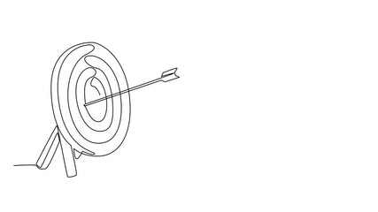 Poster - Animated self drawing of single continuous line drawing 3 arrows hit the target pad. Achievements that are not yet optimal. Lack of practice. Lack of accuracy. Archery Day. Full length animation