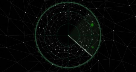 Poster - Radar display starting center sweep, rotating clockwise and detecting green blip over network grid