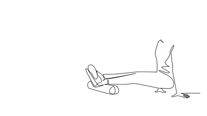 Poster - Animated self drawing of single continuous line drawing a woman exercising using a foam roller. Sprain. Minor ankle injury. Restore joint strength. National Foam Rolling Day. Full length animation