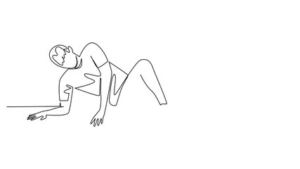 Poster - Animation of continuous one line drawing a man exercising using a foam roller. Cooling with tools. Recovery after minor injuries. Treatment. National Foam Rolling Day. Full length motion