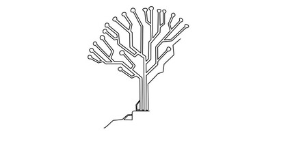 Poster - Animation of single continuous line drawing tree shaped circuit board. Expanding trees using technology. Making wise use of technological advancements. National Technology Day. Full length motion
