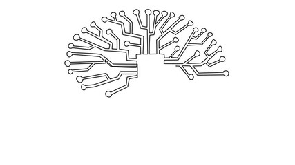 Poster - Self drawing animation of single continuous line drawing brain shaped circuit board. Artificial intelligence technology. Brains controlled by software. National Technology Day. Full length animated