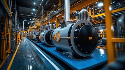 Impressive array of industrial machinery inside a cutting edge factory showcasing technology in a manufacturing plant