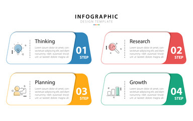 Fototapete - Business infographic template. 4 Step timeline journey. Process diagram, 4 options on white background, Infograph elements vector illustration.