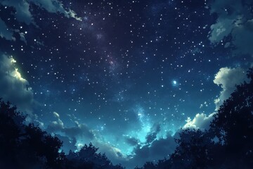 Wall Mural - Stunning depiction of the Milky Way galaxy illuminated over a serene nighttime landscape, Stunning Milky Way Background Image Resource anime style, seamless Photo background