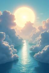 Wall Mural - dreamy artistic landscape incorporating subtly into clouds streams, crafted with serene tones