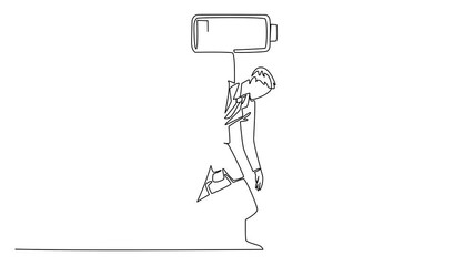 Poster - Animation of continuous one line drawing businessman carrying a briefcase walking unsteadily. Heading home with the remaining energy left. Chronic Fatigue Syndrome Day. Full length motion