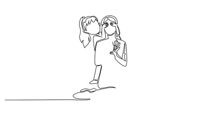 Poster - Animation of single continuous line drawing a girl covers eyes of mother with both hands from behind. Give beautiful flowers to the most beautiful mother. Love. Day of Mother. Full length motion