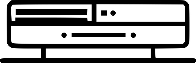 Poster - A black and white outline of a settop box or similar electronic device resting on a stand