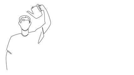 Poster - Animated self drawing of single one line drawing man watering his head of flowering plants with a watering can. Always keep thinking positive. International Day of Plant Health. Full length animation