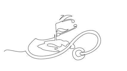 Poster - animation of continuous one line drawing plant shoots with soil surrounded by stethoscope. check the