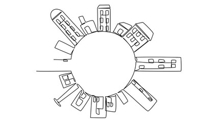 Poster - Self drawing animation of continuous one line drawing plants in the middle with surrounding buildings surrounding it. Nature remains beautiful. International Day of Plant Health. Full length animated