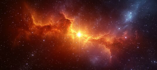 Wall Mural - Red Nebula, Fiery Colors And Shimmering Stars Illustrate Wonders And Vastness Of Space Exploration