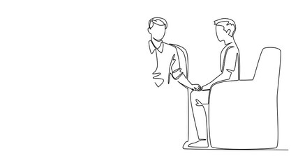 Poster - Animated self drawing of continuous one line drawing a man holding a clipboard while holding the hand of a man next to him. National Mental Health Provider Appreciation Day. Full length animation