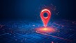 © AVR - Navigating through a location on a map and pinning it against a blue tone cityscape with network connection, internet of things, and globalization satellite navigation system