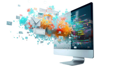 Poster - Modern computer screen displaying colorful digital information and applications
