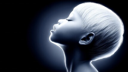 Poster - A young teenage girl with short white hair is positioned with her head tilted back, her eyes closed, expressing a deep sense of introspection