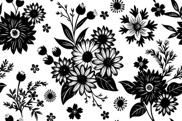 Poster - Elegant black and white floral pattern for fabric design botanical illustration flourishing decoration