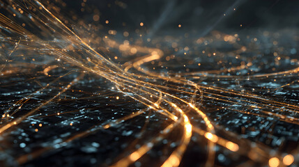 Poster - Golden strands illuminate a digital landscape a symphony of light connecting distant points beautifully rendering future technology