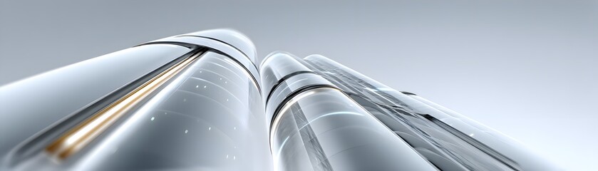 Poster - Abstract futuristic city of infinite glass towers bending in impossible angles, holographic advertisements in mid-air, soft sci-fi glow, hyper-realistic depth, ultra-detailed reflections