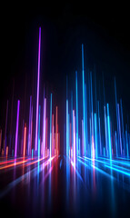 Poster - abstract cityscape glowing lines representing modern urban technology in a dark neon vibrant futuris